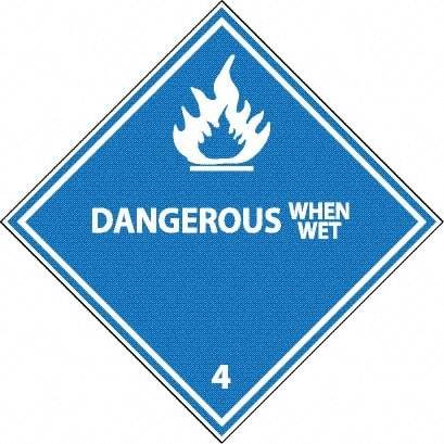 NMC - Dangerous When Wet DOT Shipping Label - 4" High x 4" Wide - Makers Industrial Supply