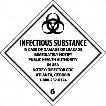 NMC - Infectious Substance - In Case of Damage or Leakage Immediately Notify Public Authority in U.S.A. - Notify: Director... DOT Shipping Label - 4" High x 4" Wide - Makers Industrial Supply