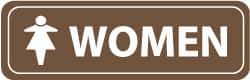 NMC - Women, 11" Wide x 3.5" High, Acrylic Sign - English, White on Brown, Wall Mount - Makers Industrial Supply