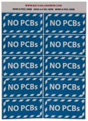 NMC - Hazardous Materials Label - Legend: No PCBs, English, Blue & White, 2" Long x 1" High, Sign Muscle Finish - Makers Industrial Supply