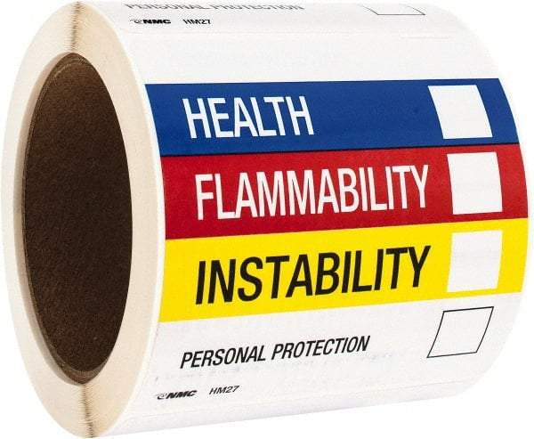 NMC - "Health - Flammability - Instability - Personal Protection", 4" Long x 4" Wide, Paper Safety Sign - Square, Use for Hazardous Materials - Makers Industrial Supply