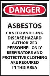 NMC - "Danger - Asbestos Cancer and Lung Disease Hazard - Authorized Personnel Only - Respirator and Protective Clothing Are...", 20" Long x 14" Wide, Paper Safety Sign - Rectangle, Use for Accident Prevention - Makers Industrial Supply