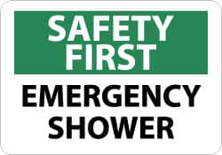 NMC - "Safety First - Emergency Shower", 10" Long x 14" Wide, Rigid Plastic Safety Sign - Rectangle, 0.05" Thick, Use for First Aid - Makers Industrial Supply