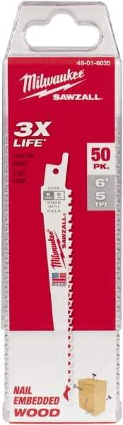 Milwaukee Tool - Bi-Metal Reciprocating Saw Blade - Tapered Profile, 5 TPI, Toothed Edge - Makers Industrial Supply