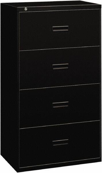 Basyx - 36" Wide x 53-1/4" High x 19-1/4" Deep, 4 Drawer Lateral File - Steel, Black - Makers Industrial Supply