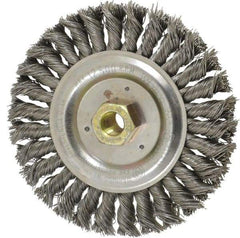 Weiler - 6" OD, 5/8" Arbor Hole, Stringer Bead Steel Wheel Brush - 1/2" Face Width, 1-1/8" Trim Length, 0.02" Filament Diam, 12,500 RPM - Makers Industrial Supply