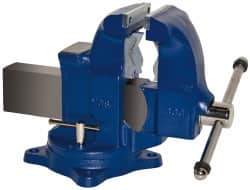 Gibraltar - 5" Jaw Width x 7-1/2" Jaw Opening Capacity, 6" Throat Depth, Bench & Pipe Combination Vise - 1/8 to 4-1/2" Pipe Capacity, Swivel Base, Bolt Down Attachment, Ductile Iron - Makers Industrial Supply