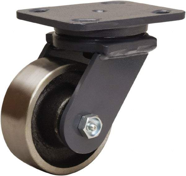 Hamilton - 4" Diam x 1-1/2" Wide x 5-5/8" OAH Top Plate Mount Swivel Caster - Forged Steel, 1,400 Lb Capacity, Straight Roller Bearing, 4 x 5" Plate - Makers Industrial Supply