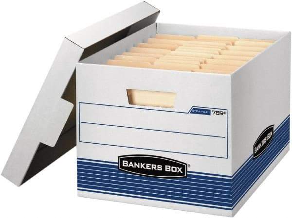 BANKERS BOX - 1 Compartment, 12 Inch Wide x 15 Inch Deep x 10 Inch High, File Storage Box - 1 Ply Bottom, 1 Ply End, 1 Ply Side, White and Blue - Makers Industrial Supply