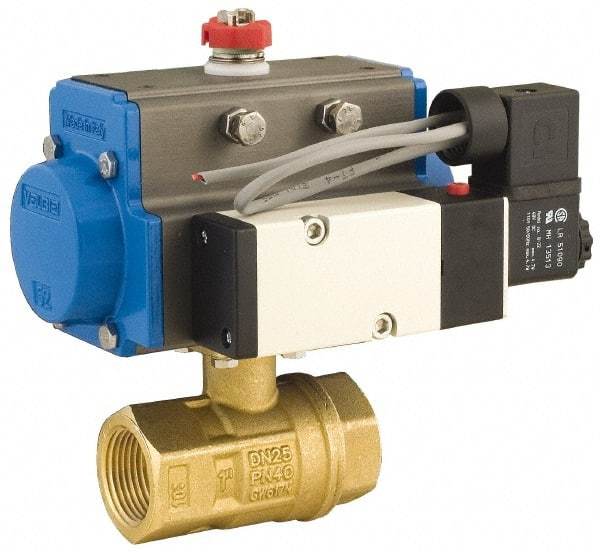 BONOMI - 1/2" Pipe, 600 psi WOG Rating Brass Pneumatic Spring Return with Solenoid Actuated Ball Valve - PTFE Seal, Full Port, 150 psi WSP Rating, NPT End Connection - Makers Industrial Supply