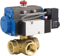 BONOMI - 2-1/2" Pipe, 400 psi WOG Rating Brass Pneumatic Spring Return with Solenoid Actuated Ball Valve - PTFE Seal, Standard Port, 100 psi WSP Rating, NPT End Connection - Makers Industrial Supply