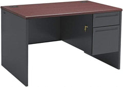 Hon - Steel-Reinforced High-Pressure Laminate/Metal Right Pedestal Desk - 48" Wide x 30" Deep x 29" High, Mahogany/Charcoal - Makers Industrial Supply