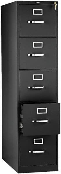 Hon - 26" Wide x 60" High x 26-1/2" Deep, 5 Drawer Vertical File with Lock - Steel, Black - Makers Industrial Supply