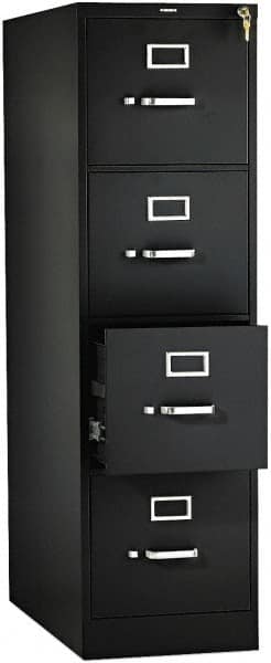 Hon - 15" Wide x 52" High x 26-1/2" Deep, 4 Drawer Vertical File with Lock - Steel, Black - Makers Industrial Supply