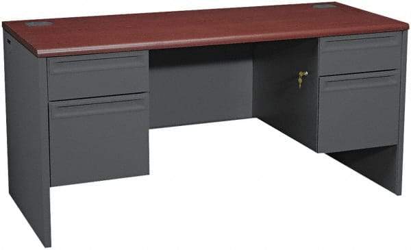 Hon - 69" Long x 29-1/2" High x 29-1/2" Deep, 4 Drawer Kneespace Credenza - Mahogany/Charcoal (Color), Metal - Makers Industrial Supply