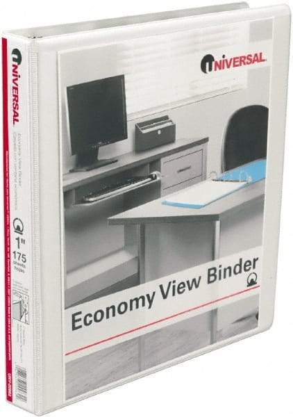 UNIVERSAL - 1" Sheet Capacity, 11 x 8-1/2", View Ring Binder - Vinyl, White - Makers Industrial Supply