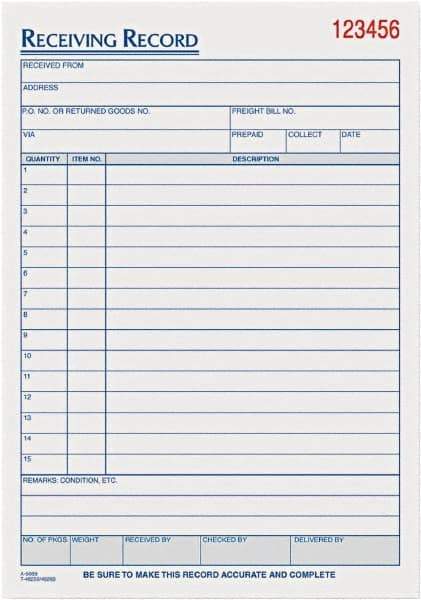 TOPS - 50 Sheet, 5-1/2 x 7-7/8", Receiving Record Book - White - Makers Industrial Supply