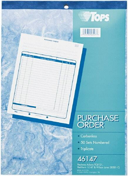 TOPS - 50 Sheet, 8-3/8 x 10-3/16", Purchase Order Book - White - Makers Industrial Supply