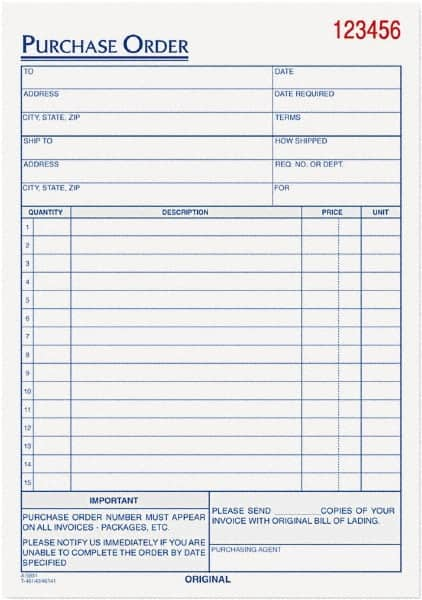 TOPS - 50 Sheet, 5-9/16 x 7-15/16", Purchase Order Book - White - Makers Industrial Supply