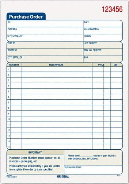 TOPS - 50 Sheet, 5-9/16 x 7-15/16", Purchase Order Book - White - Makers Industrial Supply