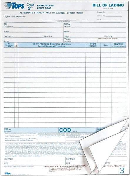 TOPS - 50 Sheet, 8-1/2 x 11", Bill of Lading - White - Makers Industrial Supply