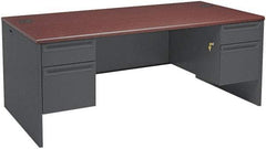 Hon - Steel-Reinforced High-Pressure Laminate/Metal Double Pedestal Desk - 72" Wide x 36" Deep x 29" High, Mahogany/Charcoal - Makers Industrial Supply