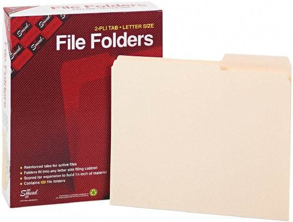 Samsill - 8-1/2 x 11", Letter Size, Manila, File Folders with Top Tab - 11 Point Stock, 2/5 Tab Cut Location - Makers Industrial Supply