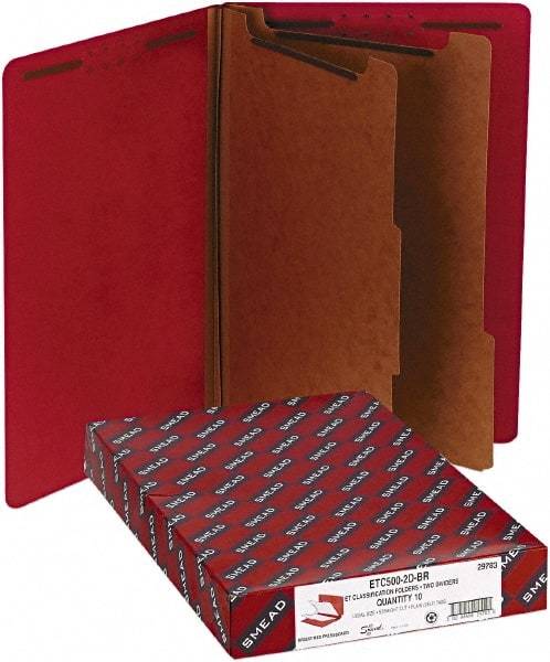 Samsill - 8-1/2 x 14", Legal, Bright Red, Classification Folders with End Tab Fastener - 11 Point Stock, Straight Tab Cut Location - Makers Industrial Supply