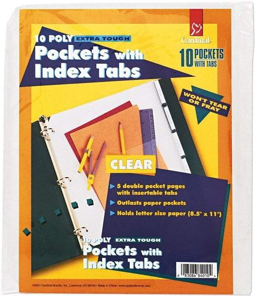 Cardinal - 11 x 8 1/2" 3-Hole Punched, Binder Pockets Divider - White Tabs, Clear Folder - Makers Industrial Supply