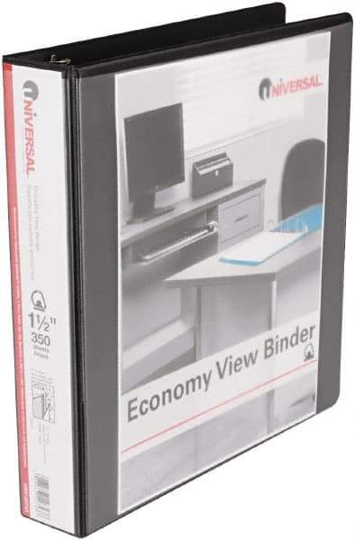 UNIVERSAL - 1-1/2" Sheet Capacity, 11 x 8-1/2", View Ring Binder - Vinyl, Black - Makers Industrial Supply