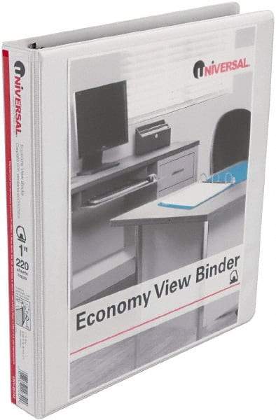 UNIVERSAL - 1" Sheet Capacity, 11 x 8-1/2", View Ring Binder - Vinyl, White - Makers Industrial Supply