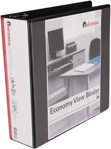 UNIVERSAL - 3" Sheet Capacity, 11 x 8-1/2", View Ring Binder - Vinyl, Black - Makers Industrial Supply