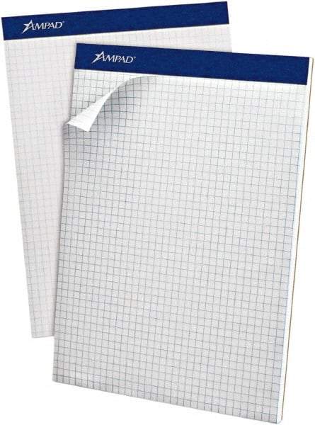 AMPAD - 100 Sheet, 8-1/2 x 11-3/4", Quadrille Writing Pad - White - Makers Industrial Supply