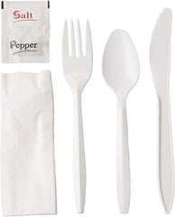 GEN - Wrapped Cutlery Kit, 6-1/4", Fork, Knife, Spoon, Napkin, Salt, Pepper - White - Makers Industrial Supply