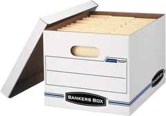 BANKERS BOX - 1 Compartment, 12 Inch Wide x 15 Inch Deep x 10 Inch High, File Storage Box - 1 Ply Side, 2 Ply Bottom, 2 Ply End, White and Blue - Makers Industrial Supply