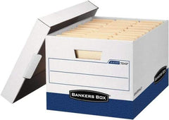 BANKERS BOX - 1 Compartment, 12 Inch Wide x 15 Inch Deep x 10 Inch High, File Storage Box - Corrugated, White and Blue - Makers Industrial Supply