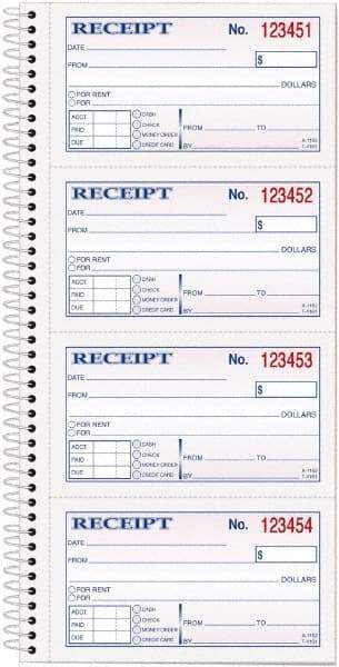 TOPS - 200 Sheet, 2-3/4 x 4-3/4", Receipt Book - White - Makers Industrial Supply