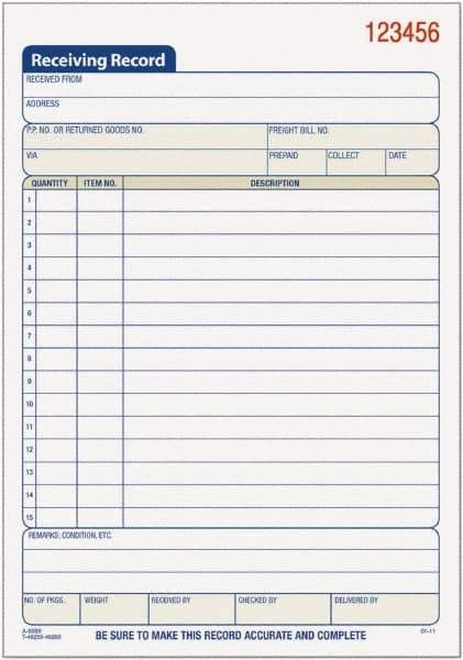 TOPS - 50 Sheet, 5-1/2 x 7-7/8", Receiving Record Book - White - Makers Industrial Supply