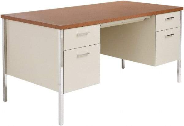 ALERA - Woodgrain Laminate/Steel Double Pedestal Desk with Center Drawer - 60" Wide x 30" Deep x 29" High, Cherry/Putty - Makers Industrial Supply