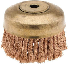 Ampco - 6" Diam, 5/8-11 Threaded Arbor, Bronze Phosphorus Fill Cup Brush - 0.02 Wire Diam, 1-3/4" Trim Length, 6,000 Max RPM - Makers Industrial Supply