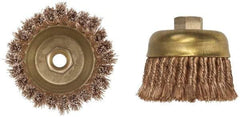 Ampco - 4" Diam, 5/8-11 Threaded Arbor, Bronze Phosphorus Fill Cup Brush - 0.02 Wire Diam, 1-1/2" Trim Length, 7,000 Max RPM - Makers Industrial Supply