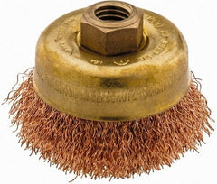 Ampco - 3" Diam, 5/8-11 Threaded Arbor, Bronze Phosphorus Fill Cup Brush - 0.014 Wire Diam, 0.88" Trim Length, 12,500 Max RPM - Makers Industrial Supply