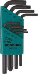 Bondhus - 8 Piece T9 to T40 Protanium High Torque Steel L-Key Torx Key Set - T9, T10, T15, T20, T25, T27, T30, T40 Torx Size - Makers Industrial Supply