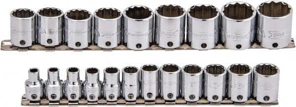 Proto - 21 Piece 3/8" Drive Socket Set - 12 Points, 6mm to 26mm Range, Metric Measurement Standard - Makers Industrial Supply