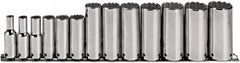 Proto - 13 Piece 3/8" Drive Deep Well Socket Set - 12 Points, 1/4" to 1" Range, Inch Measurement Standard - Makers Industrial Supply