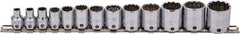 Proto - 13 Piece 3/8" Drive Socket Set - 12 Points, 1/4" to 1" Range, Inch Measurement Standard - Makers Industrial Supply