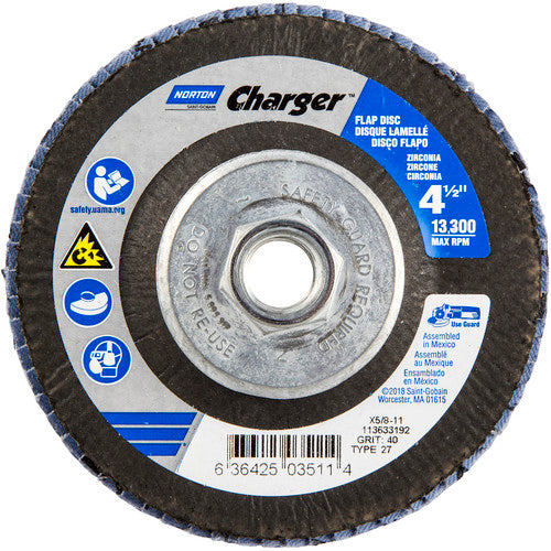 ‎4-1/2″ × 1/4″ × 5/8″ Charger R822 Flap Disc Type 27 Flat 40 Grit - Makers Industrial Supply