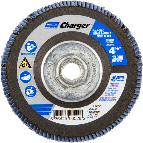 ‎4-1/2″ × 1/4″ × 5/8″ Jumbo Charger R822 Flap Disc Type 27 Jumbo 60 Grit - Makers Industrial Supply