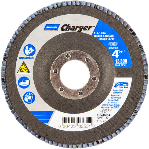 ‎4-1/2″ × 1/4″ × 7/8″ Jumbo Charger R822 Flap Disc Type 27 Jumbo 40 Grit - Makers Industrial Supply