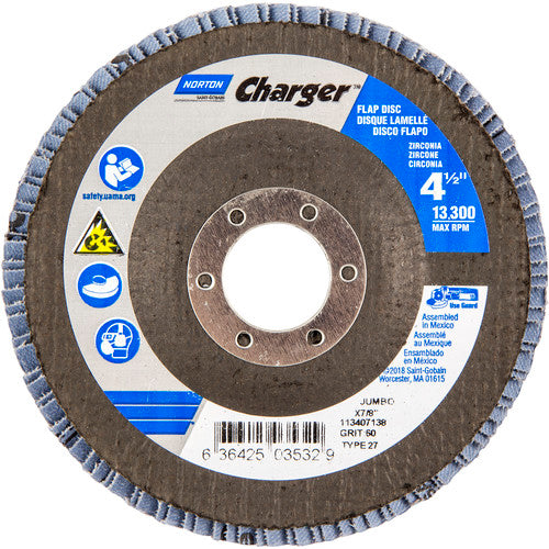 ‎4-1/2″ × 1/4″ × 7/8″ Jumbo Charger R822 Flap Disc Type 27 Jumbo 60 Grit - Makers Industrial Supply